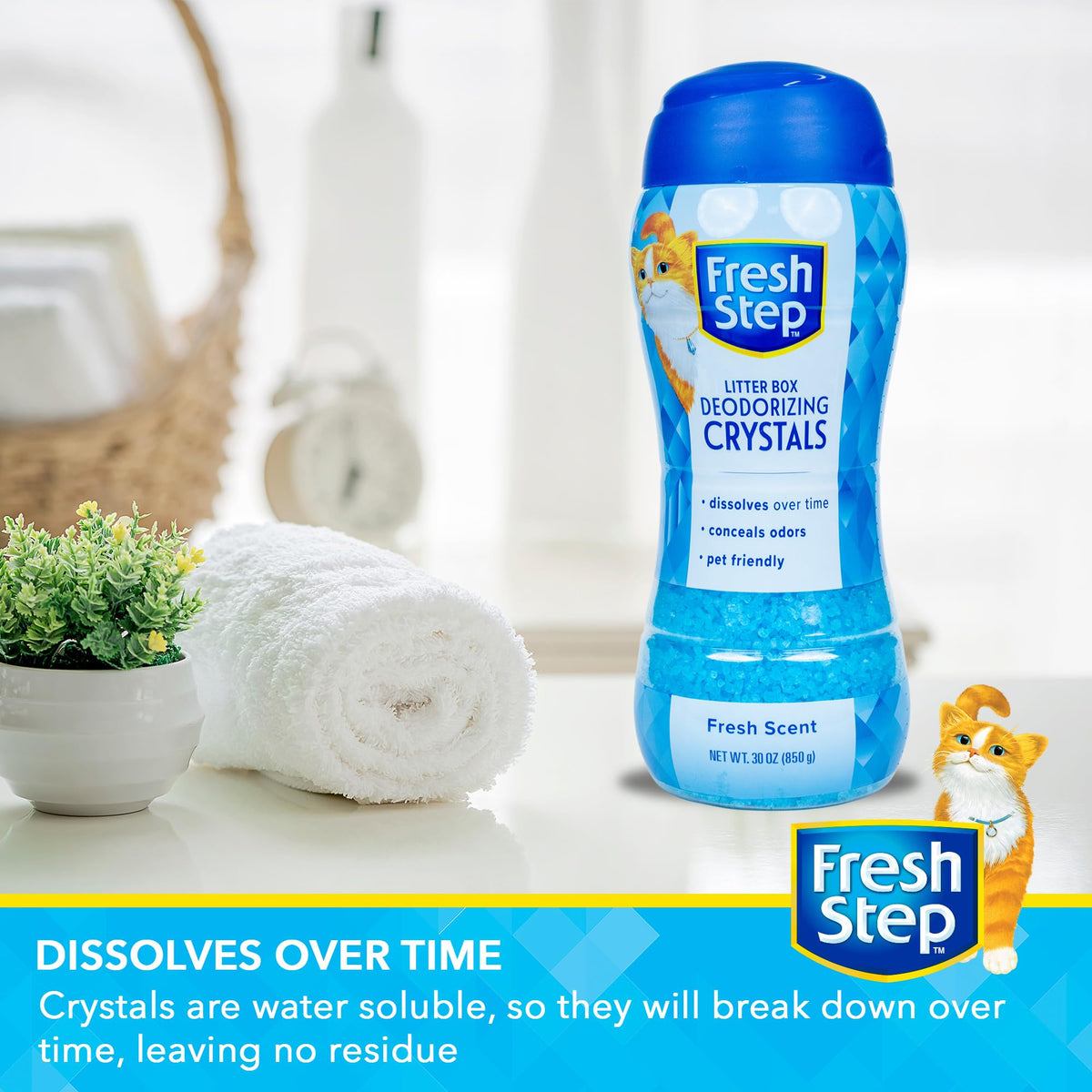 Fresh Step - Cat Litter Deodorizer, Litter Box Crystals, Fresh Scent, 15 oz