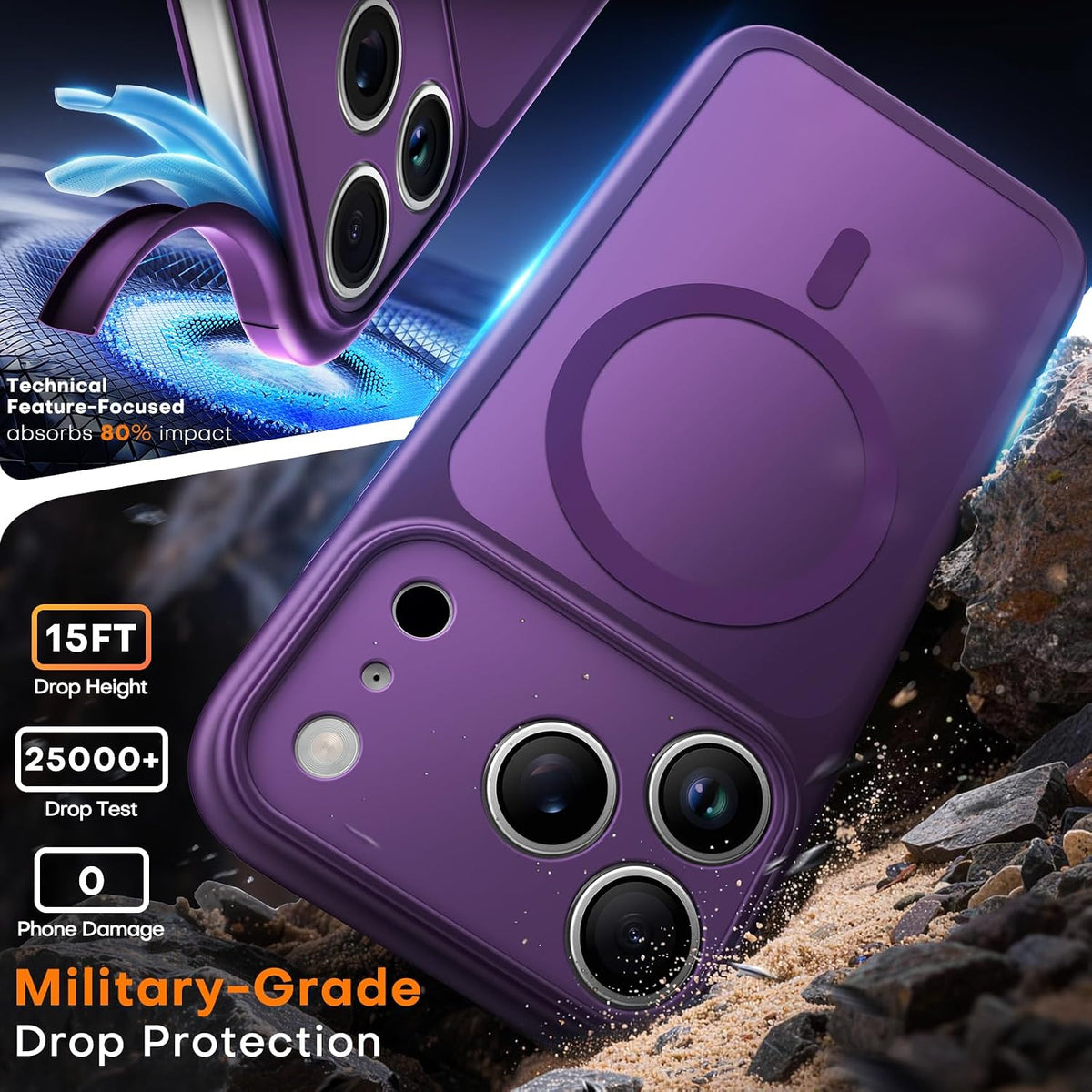 TAURI for iPhone 16 Pro Max Case, Compatible with MagSafe, Purple
