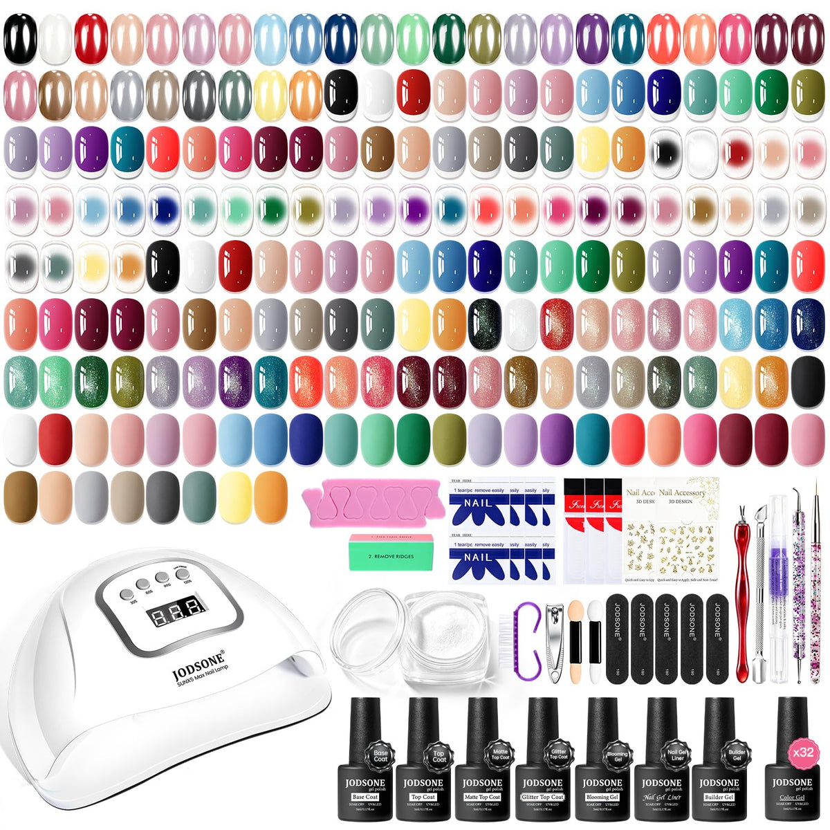 JODSONE 23 PCS Gel Nail Polish Set with Base Glossy and Matte Top Coat Multicolored Gel Nail Long Lasting Suitable for All Seasons