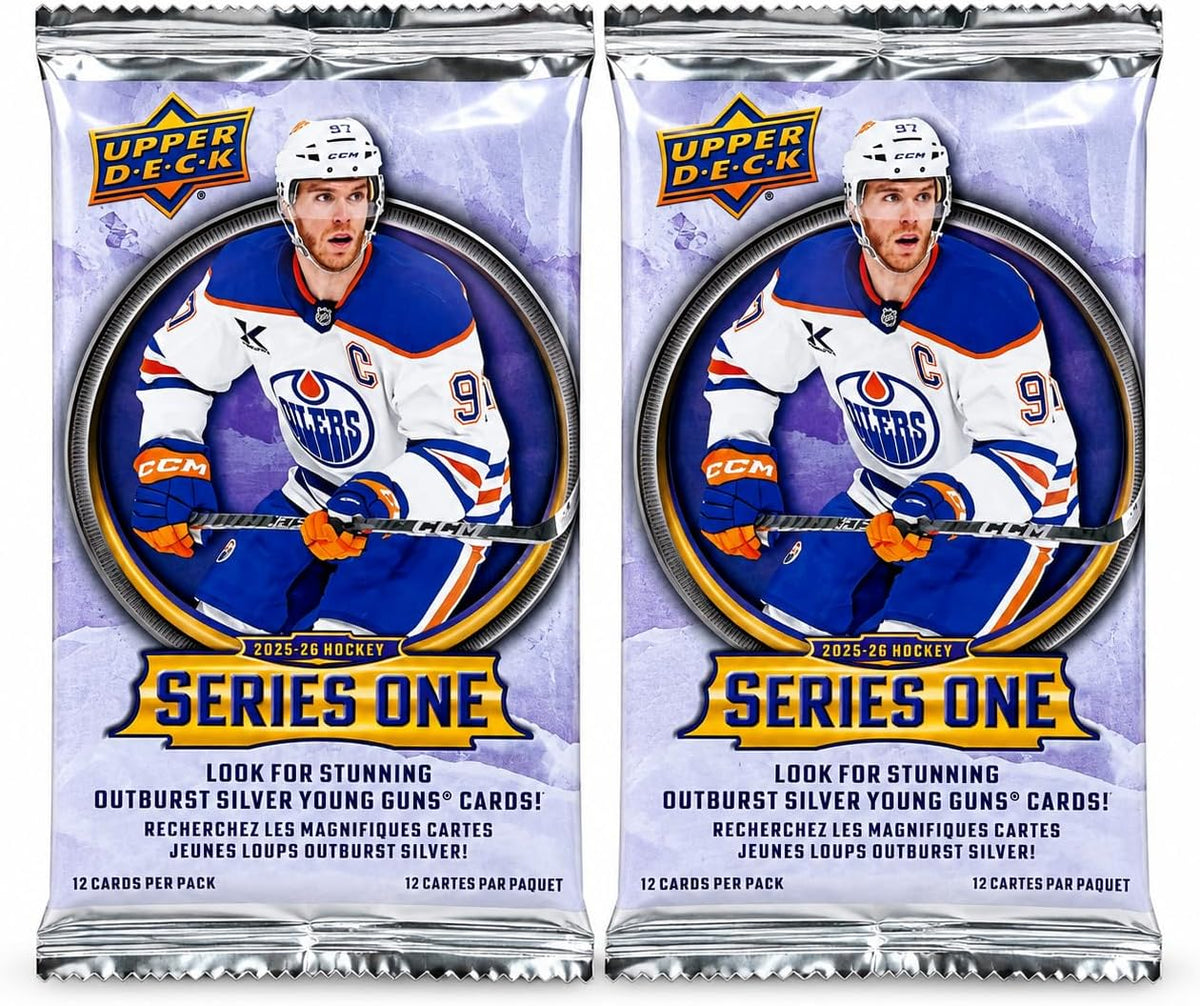 2025/26 Upper Deck Series 1 Hockey Trading Card Bundle, 2 Factory Sealed Mega Box Packs, 24 Cards Total, NHL Hockey Cards for Collectors