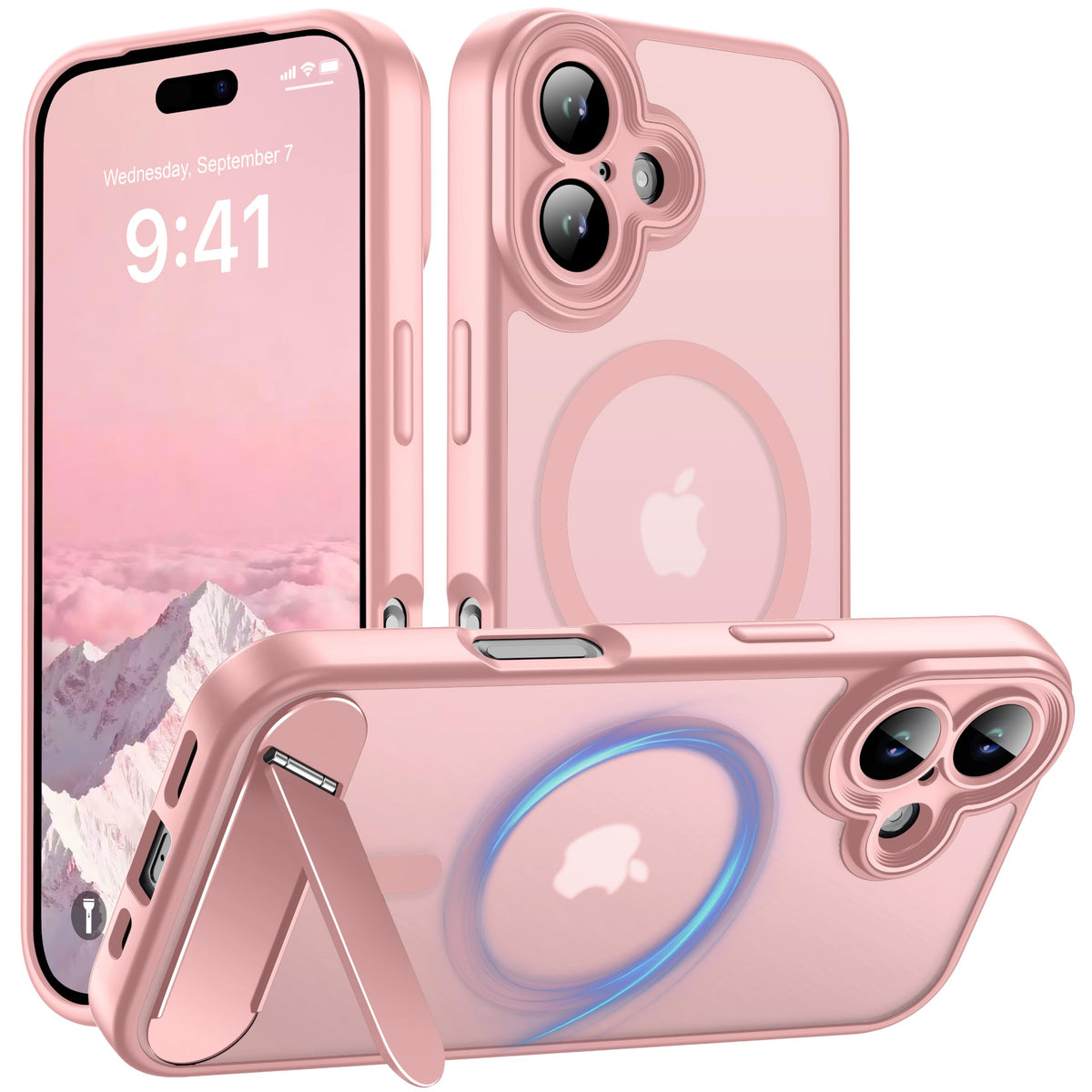 Magnetic Compatible with iPhone 16 Case, [Built-in Kickstand][Full Camera Protection][Compatible with MagSafe][Anti-Fingerprint] Shockproof Phone Case for iPhone 16 6.1",Brown