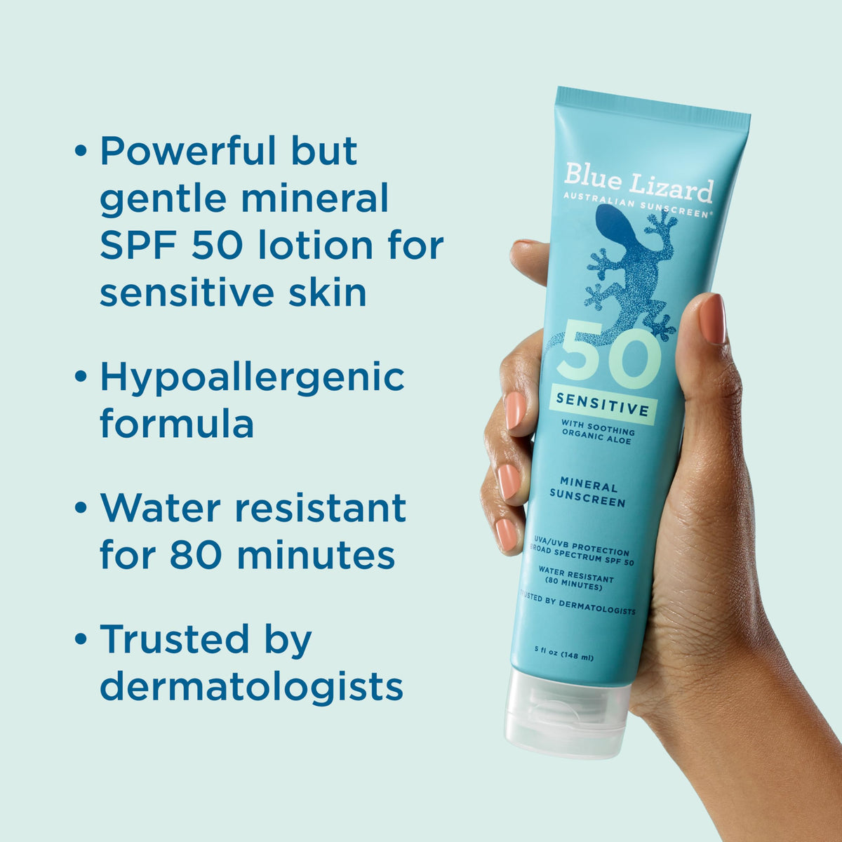 Blue Lizard Sensitive Mineral Sunscreen SPF 50 Sunscreen Lotion, 3 oz Tube