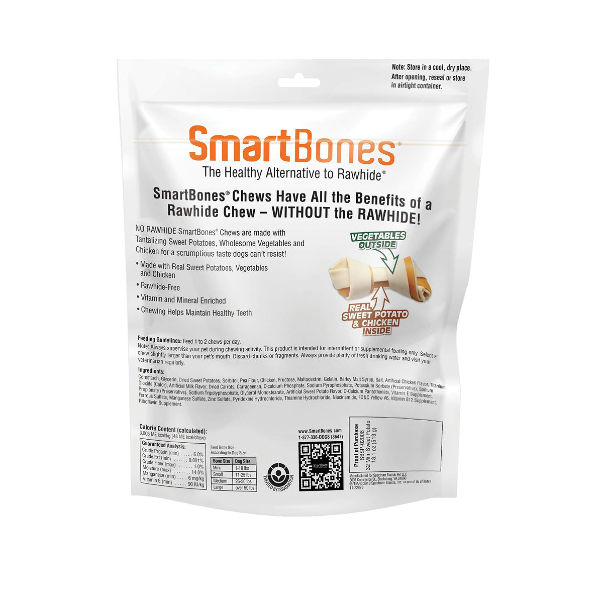 SmartBones Mini Bones Rawhide-Free Dog Treat, Real Peanut Butter, 24 Count
