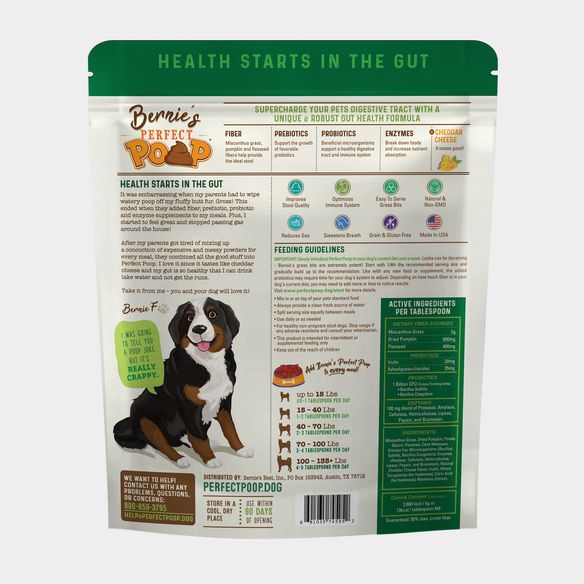 Perfect Poop Digestion & General Health Supplement for Dogs: Fiber, Prebiotics, Probiotics & Enzymes Relieve Digestive Conditions, Optimize Stool, and Improve Health (Cheddar Cheese, 12.8 oz)