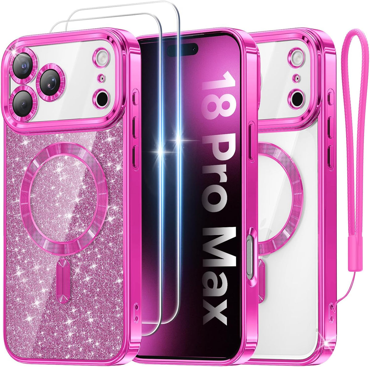 Meifigno for iPhone 16 Plus Case + HD & Privacy Tempered Glass, Hot Pink