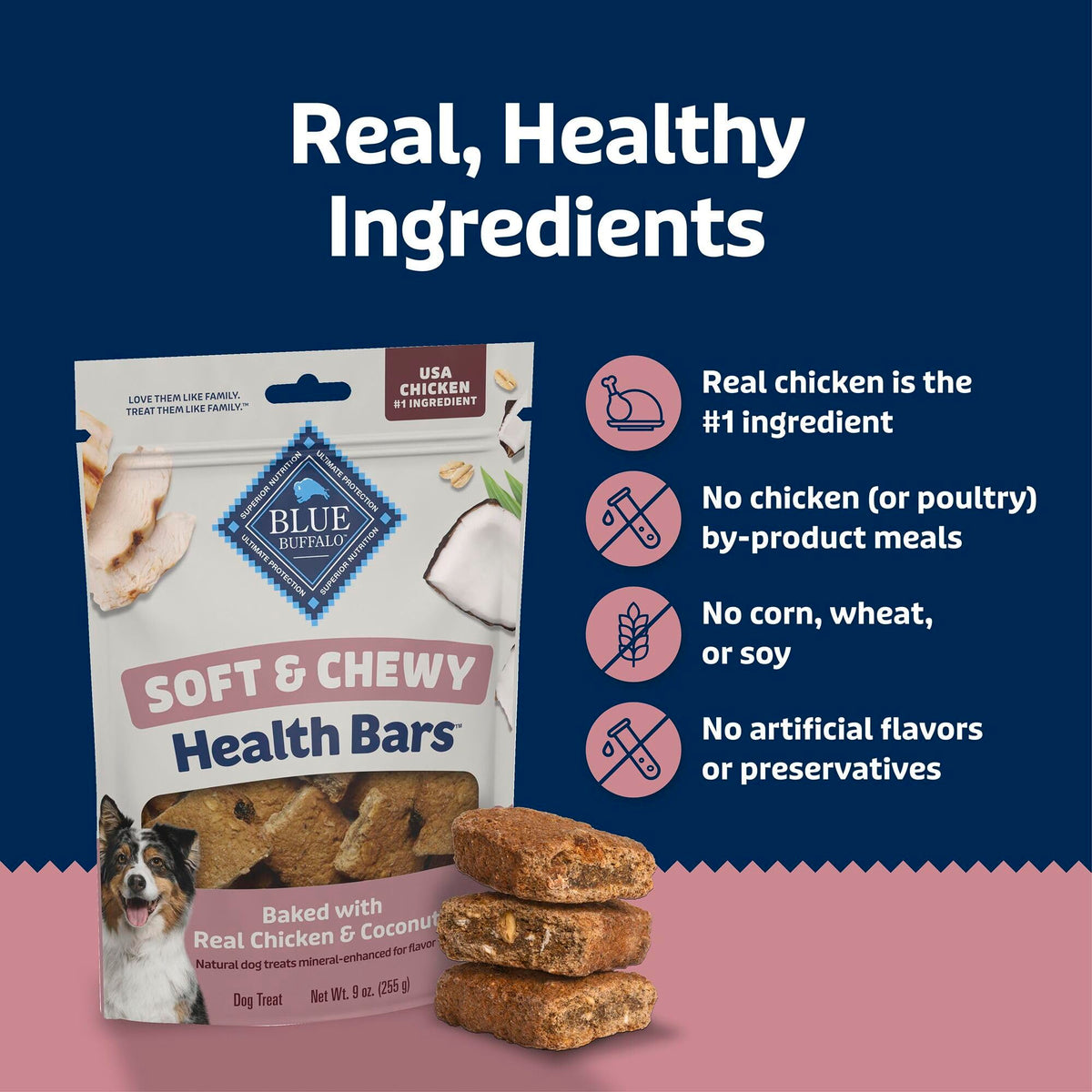 Blue Buffalo Health Bars Chicken & Mixed Berries Soft & Chewy Treats, 9 oz