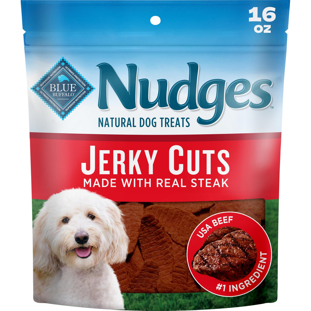 Blue Buffalo Nudges Jerky Cuts Steak Dog Treats, 10 oz