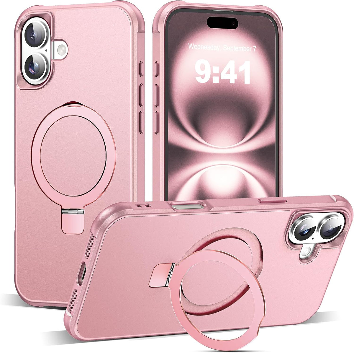 SKYLMW Compatible with iPhone 16 Pro Max Case with Stand,Rose