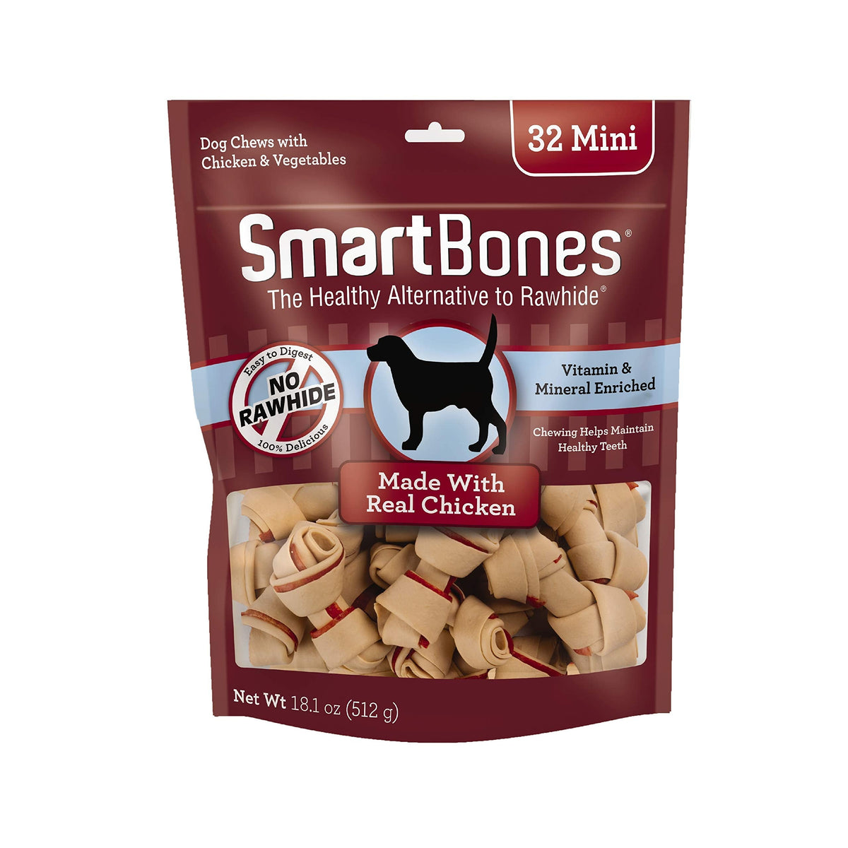 SmartBones Mini Bones Rawhide-Free Dog Treat, Real Peanut Butter, 24 Count