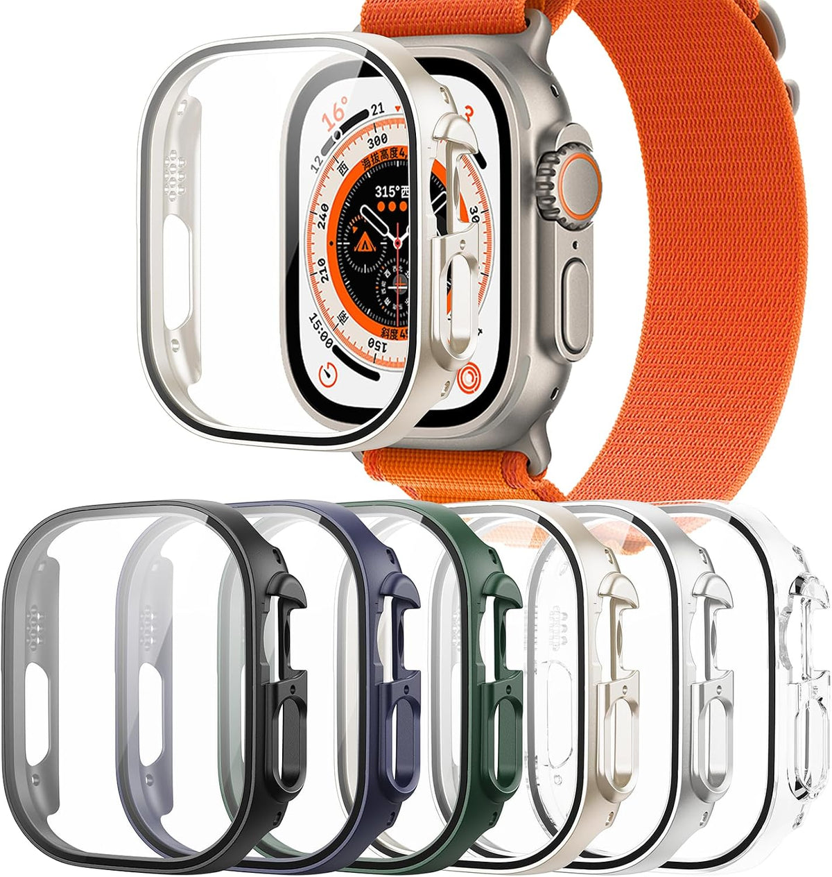 6-Pack Case with Screen Protector for Apple Watch Series 9/8/7 41mm