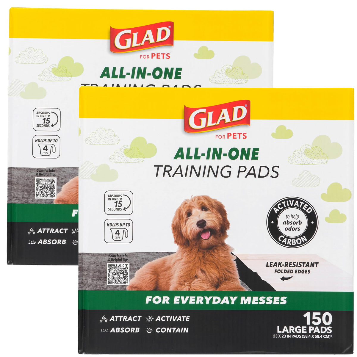 Glad for Pets, Activated Carbon, Large Puppy Pads, Dog Pee Pads, 150 Count
