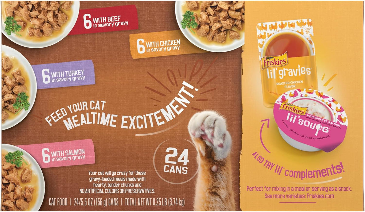 Purina Friskies Extra Gravy Wet Cat Food Chunky Variety, (24) 5.5 oz. Cans