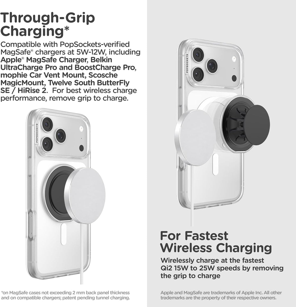 PopSockets Low-Pro Grip for MagSafe, Thin Profile- Black