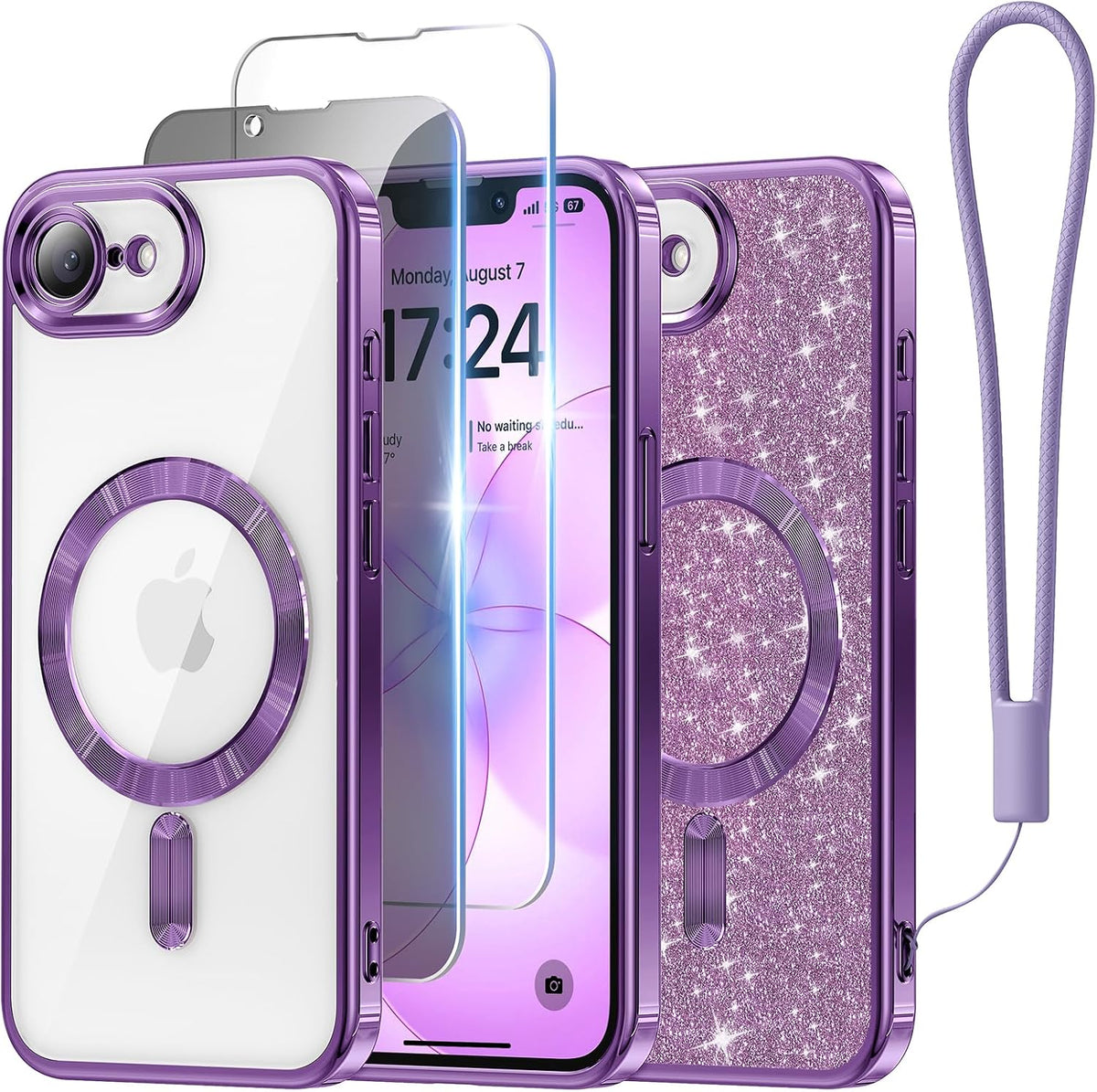 Meifigno for iPhone 16 Plus Case + HD & Privacy Tempered Glass, Hot Pink