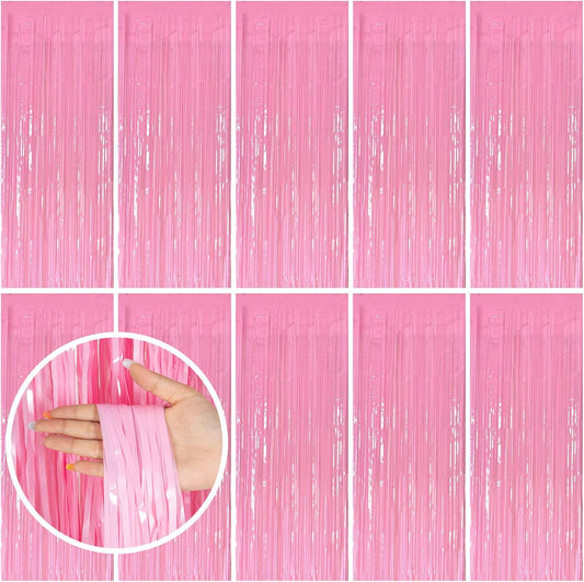 10 Pack Backdrop Party Decorations Pink Tinsel Curtain Party Backdrop Foil Fringe Birthday Decorations Photo Booth Streamer Backdrop Pink Theme Bachelorette Graduation Party Decorations