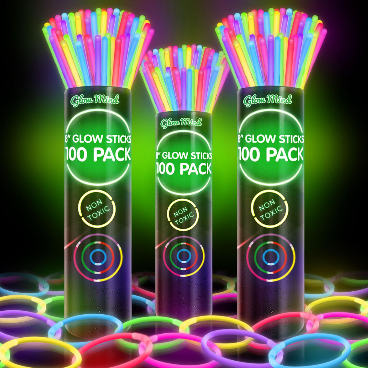 100 Glow Sticks Bulk Party Pack, 8" Halloween Glow Bracelets and Necklaces