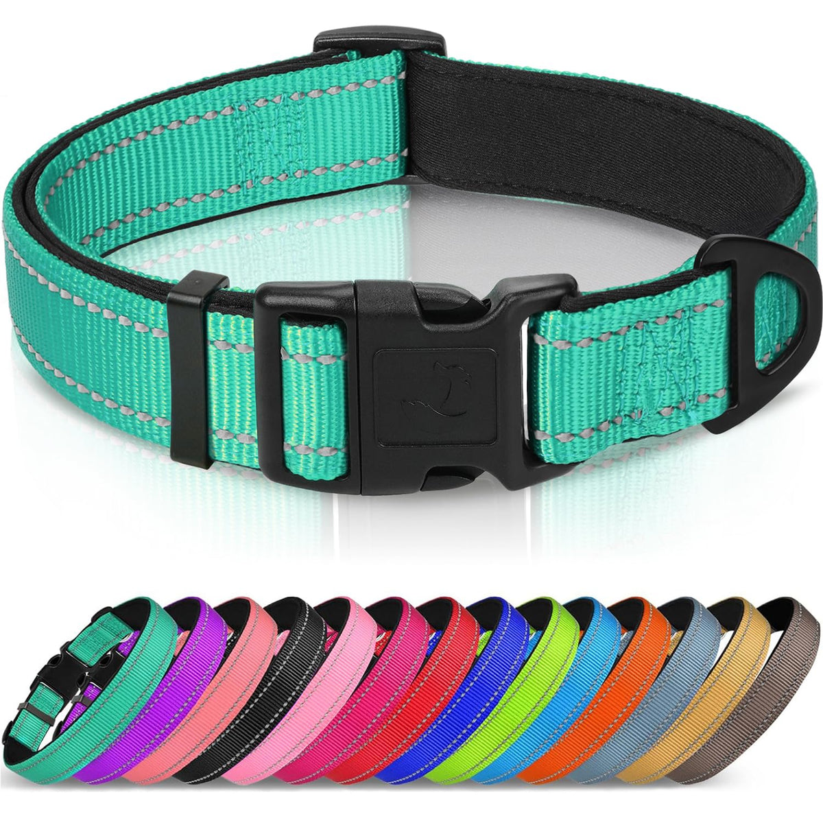 Joytale Reflective Dog Collar, Adjustable Neoprene Padded, Teal M