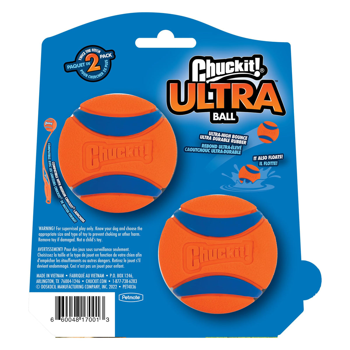 Chuckit! Ultra Squeaker Balls for Dogs, Floating Water Pet Toys, Durable Rubber Pet Toy, Bouncy Squeaky Fetch Balls for Dogs, Medium (2.5") 2 Count (Pack of 12)