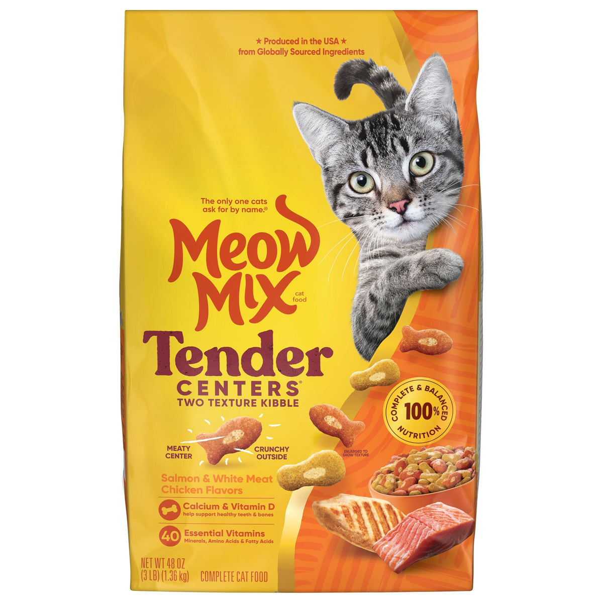Meow Mix Tender Centers, Dry Cat Food, Salmon & Turkey Flavors, 4 Bags