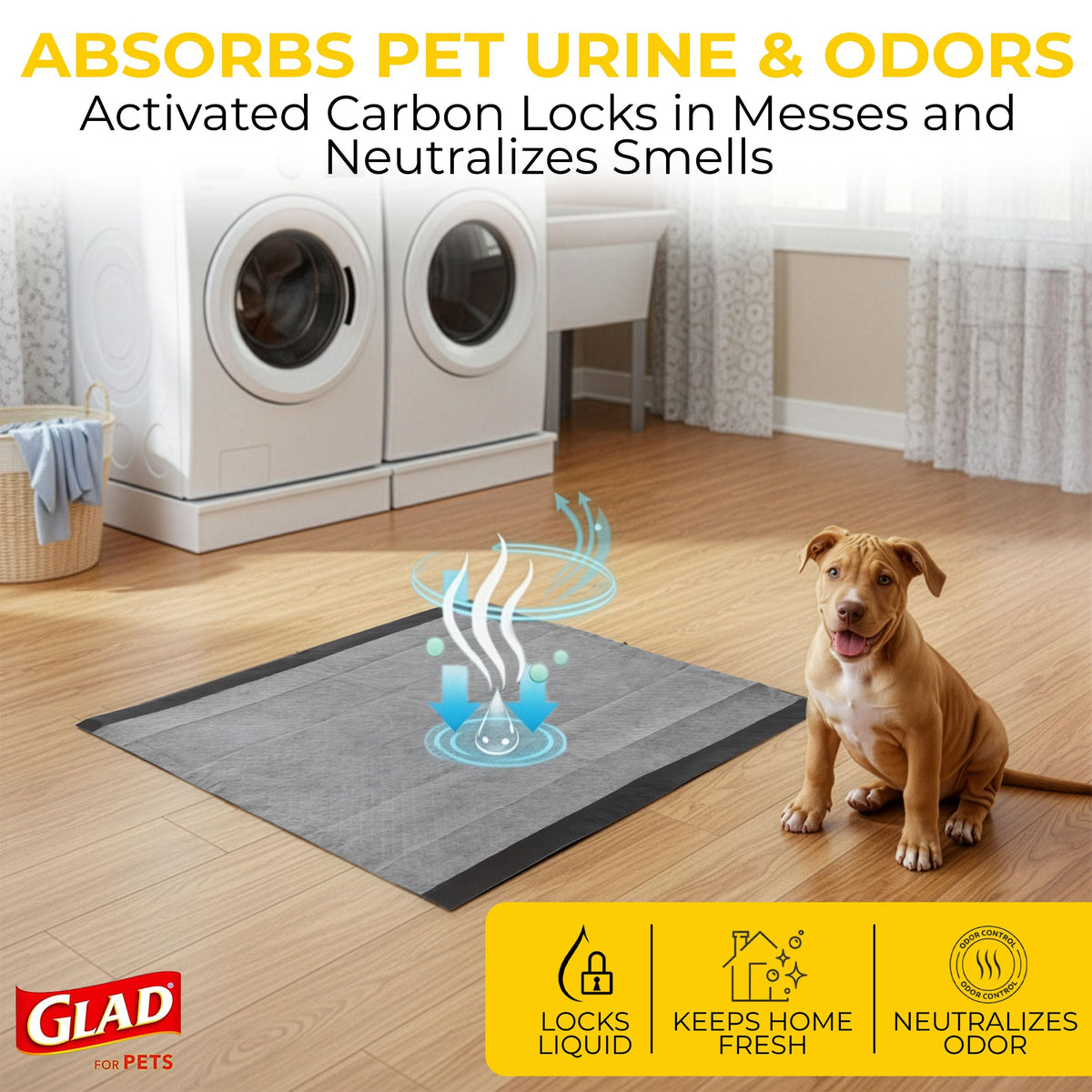 Glad for Pets, Activated Carbon, Large Puppy Pads, Dog Pee Pads, 150 Count