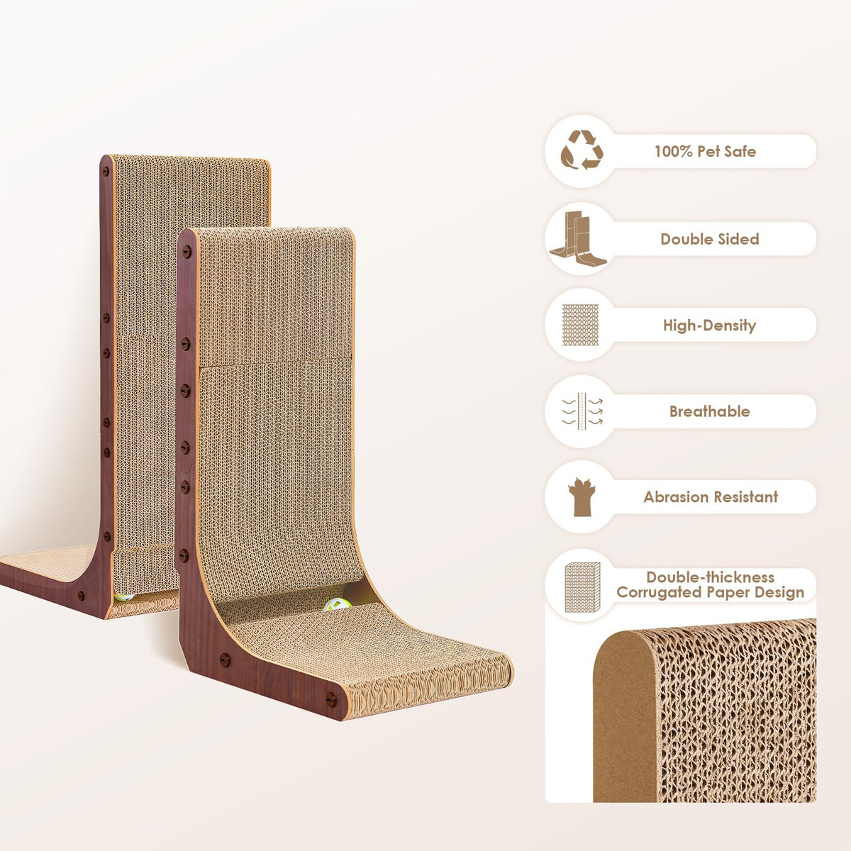 EHEYCIGA Cardboard Cat Scratcher for Indoor Cats, 26.8 Inch, Brown