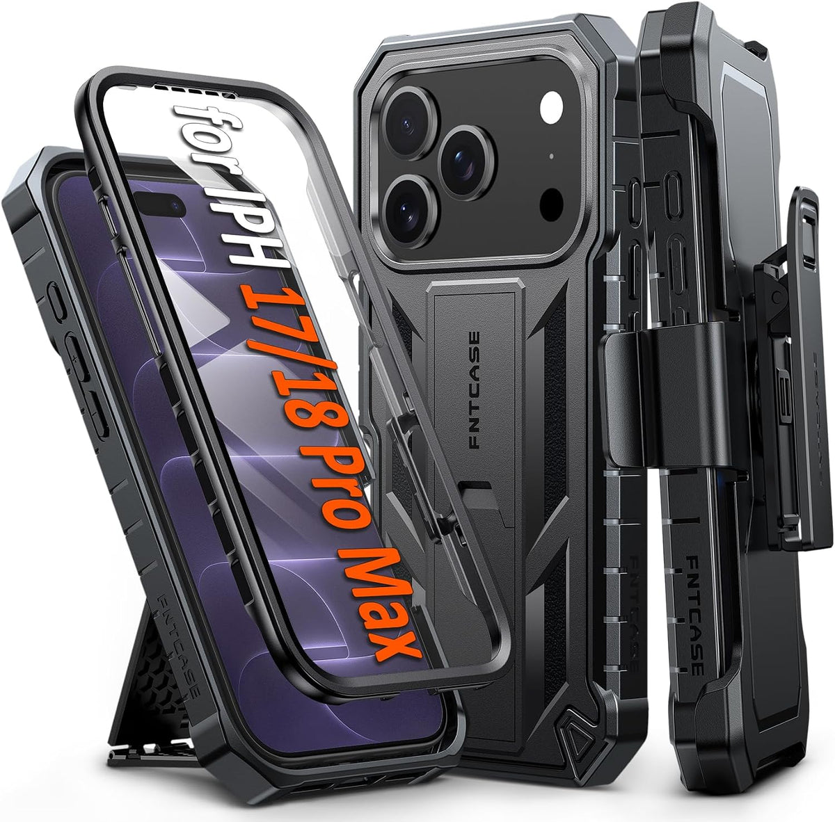 FNTCASE for iPhone 16 Case with Belt Clip and Built-in Screen Protector