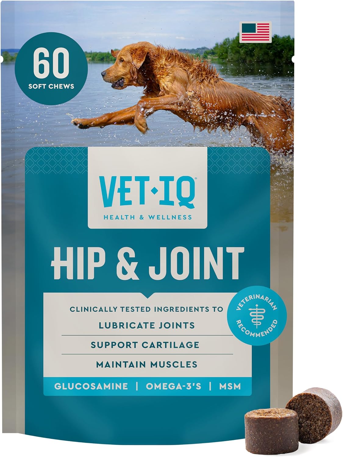 VetIQ Glucosamine Hip & Joint Chews for Dogs, MSM & Krill, 60 count
