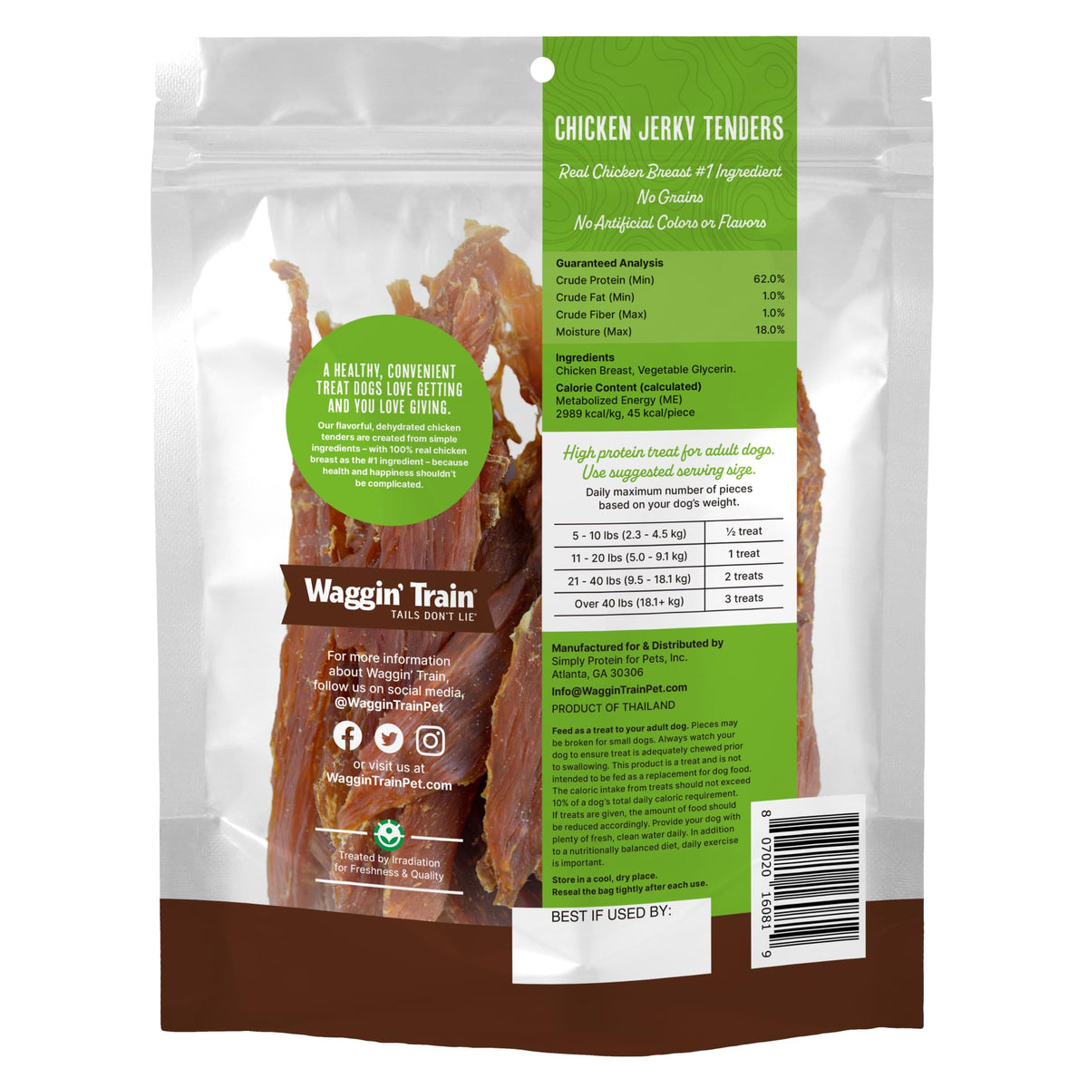 Waggin' Train Chicken Jerky Dog Treats, Made with 100% Real Chicken Breasts, Only Two All-Natural Ingredients, Great High Protein Dog Treat, Easily Digestible for Big or Small Dogs, 30 oz. Pouch