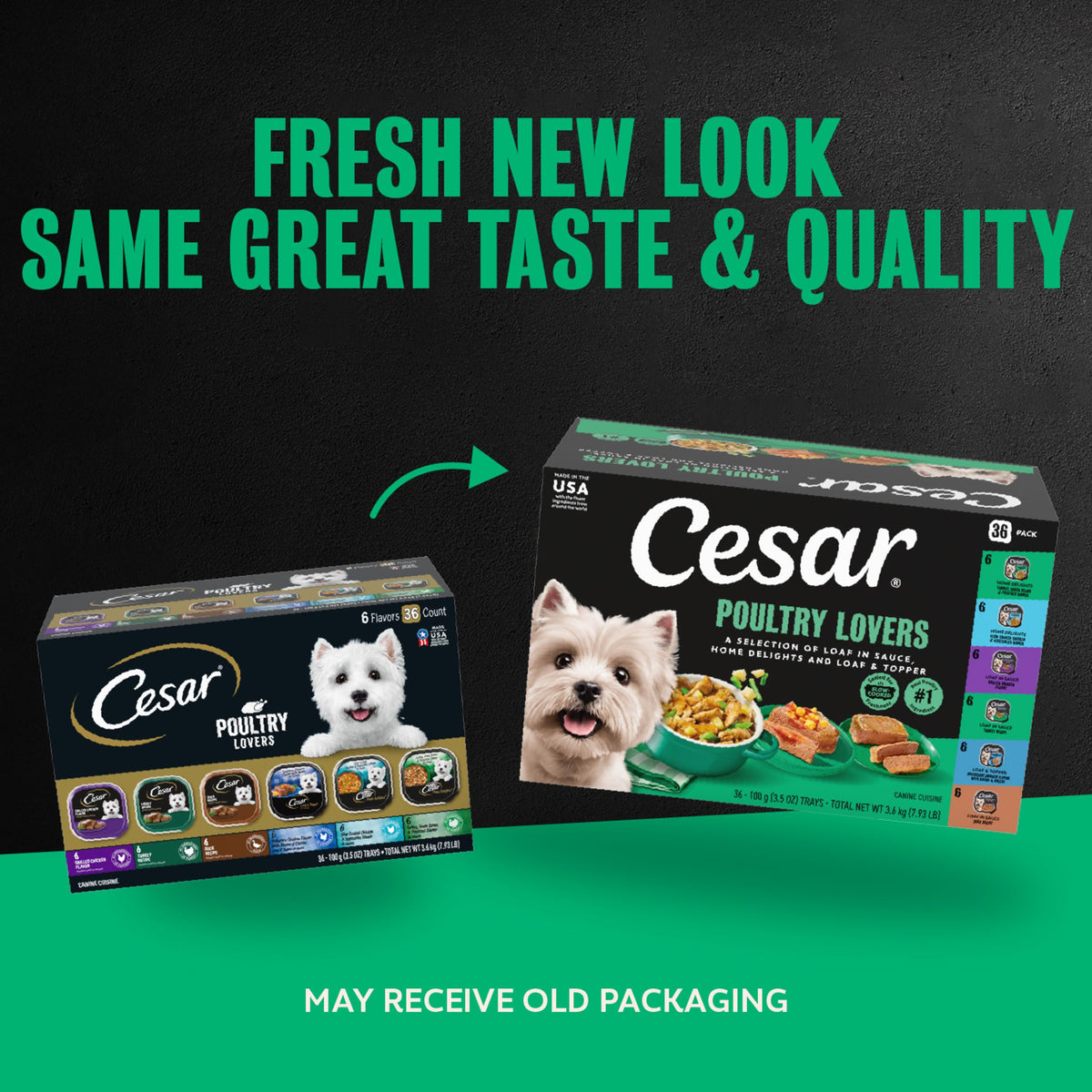 Cesar Wet Dog Food, Steak & Chicken Lovers Variety Pack, 3.5 oz, 36 count