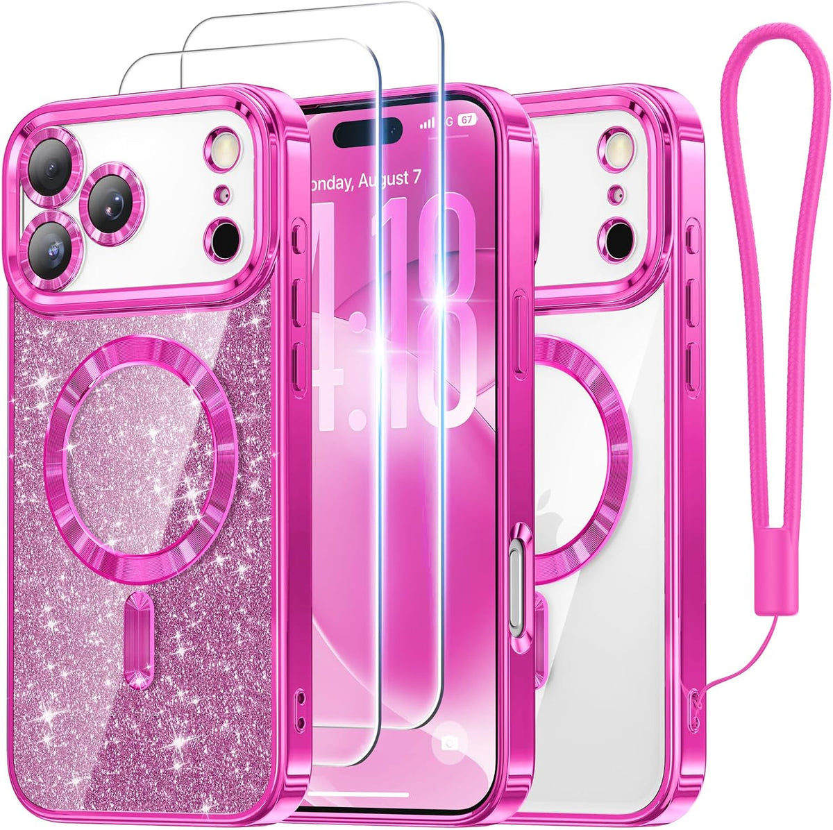 Meifigno for iPhone 16 Plus Case + HD & Privacy Tempered Glass, Hot Pink