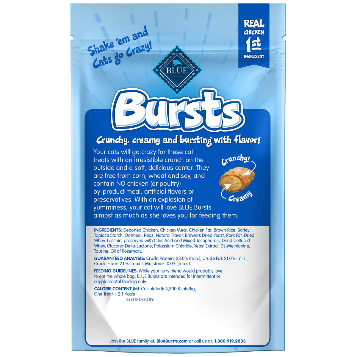 Blue Buffalo Bursts Seafood Crunchy & Creamy Cat Treats, 2 oz, 6 ct