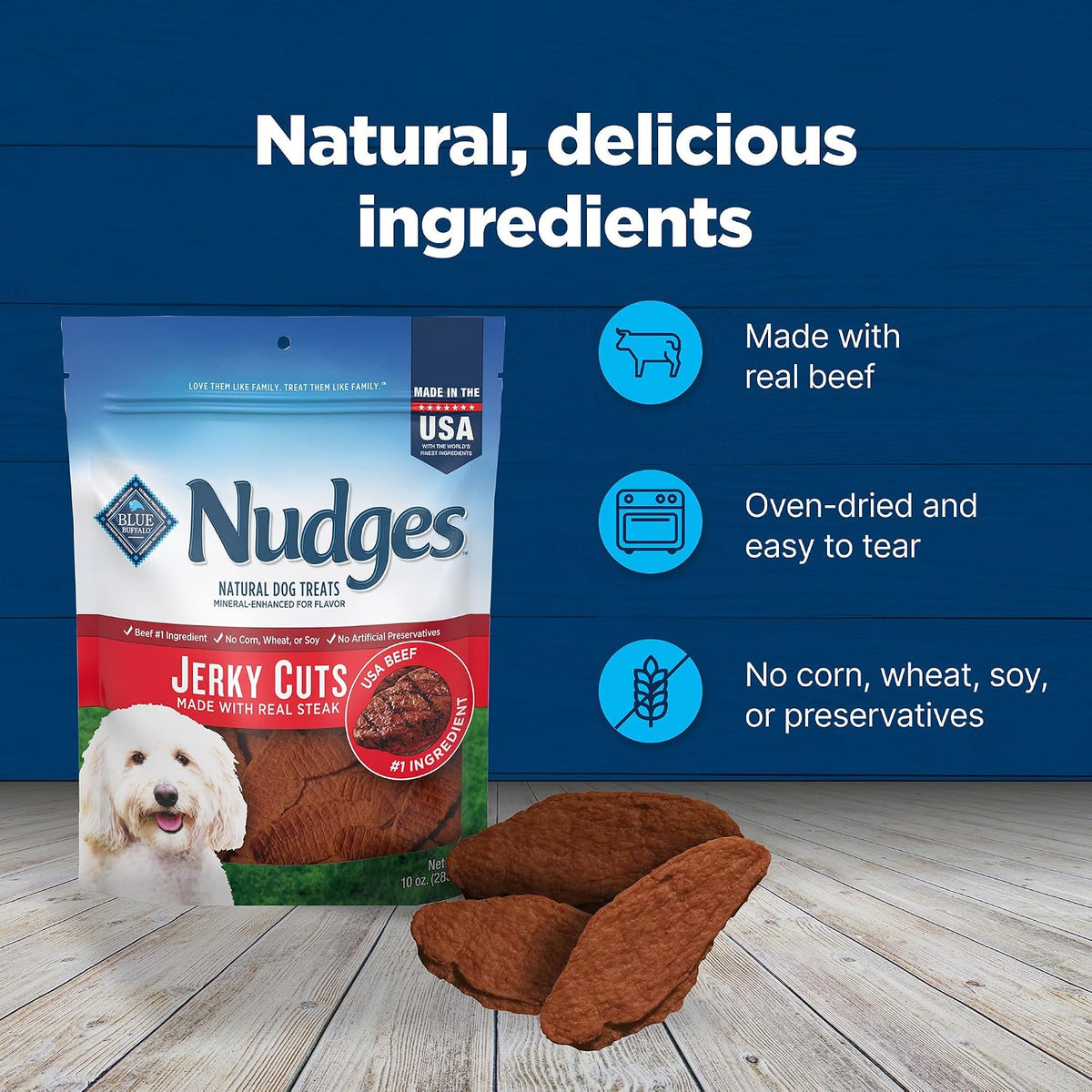 Blue Buffalo Nudges Jerky Cuts Steak Dog Treats, 10 oz