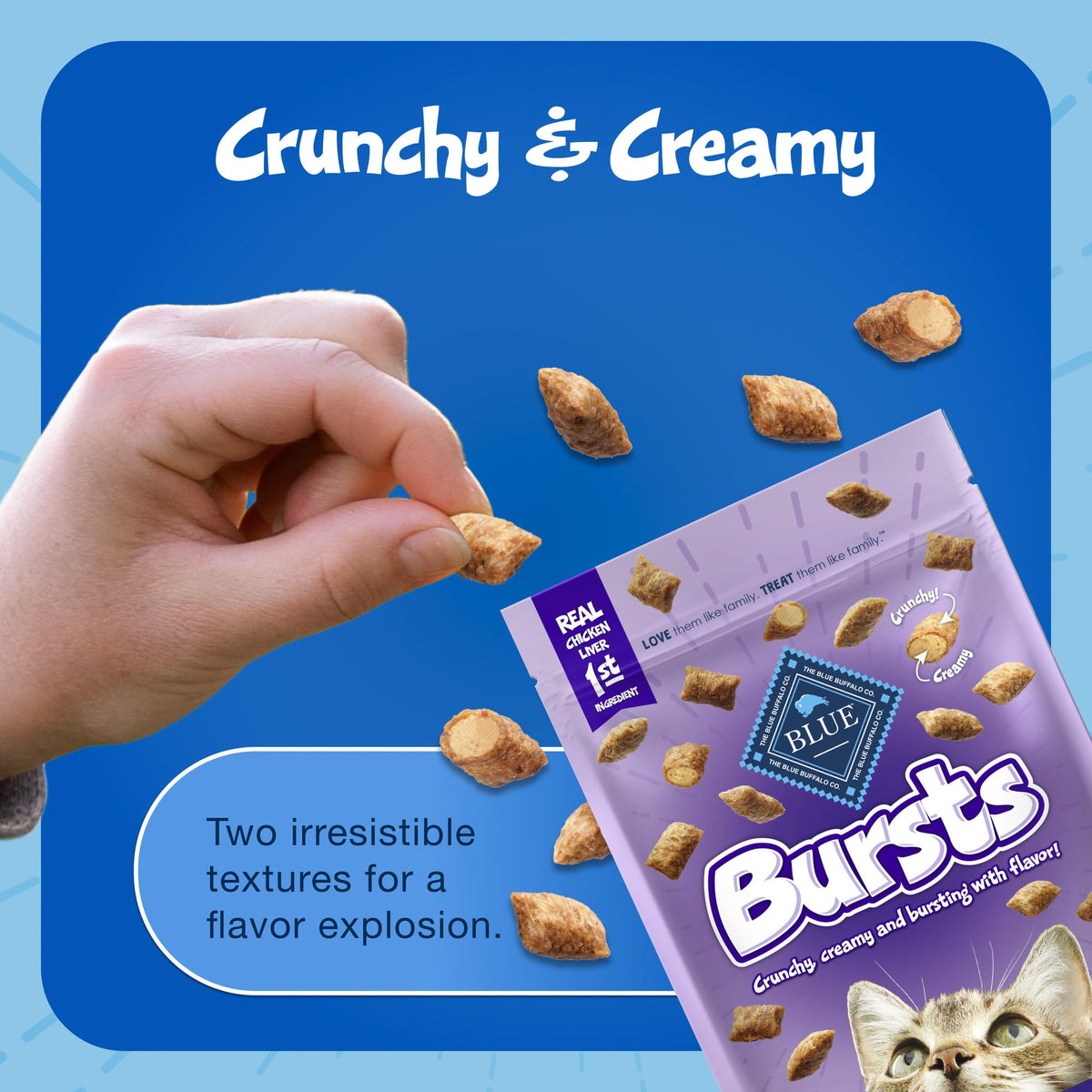 Blue Buffalo Bursts Seafood Crunchy & Creamy Cat Treats, 2 oz, 6 ct