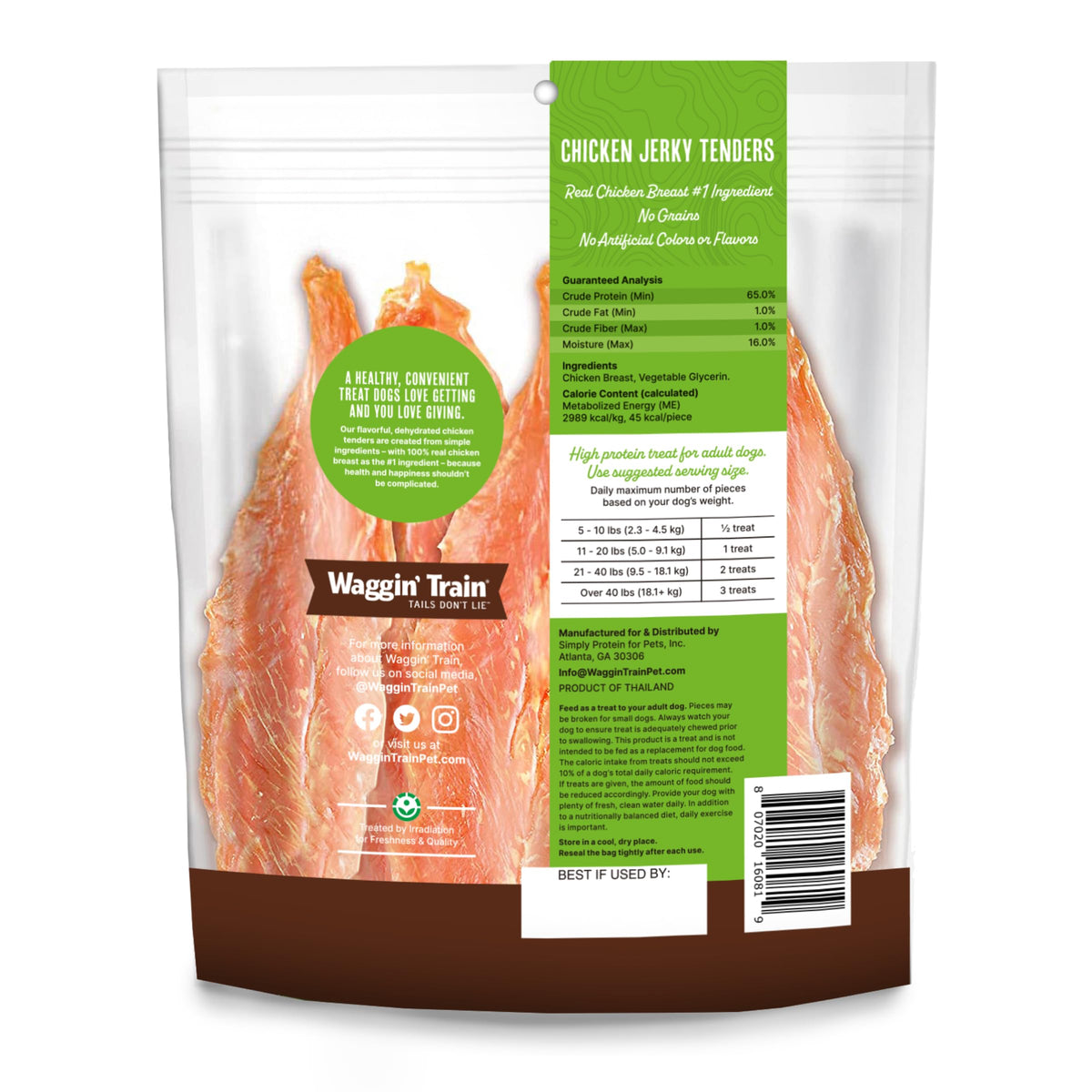 Waggin' Train Chicken Jerky Dog Treats, Made with 100% Real Chicken Breasts, Only Two All-Natural Ingredients, Great High Protein Dog Treat, Easily Digestible for Big or Small Dogs, 30 oz. Pouch