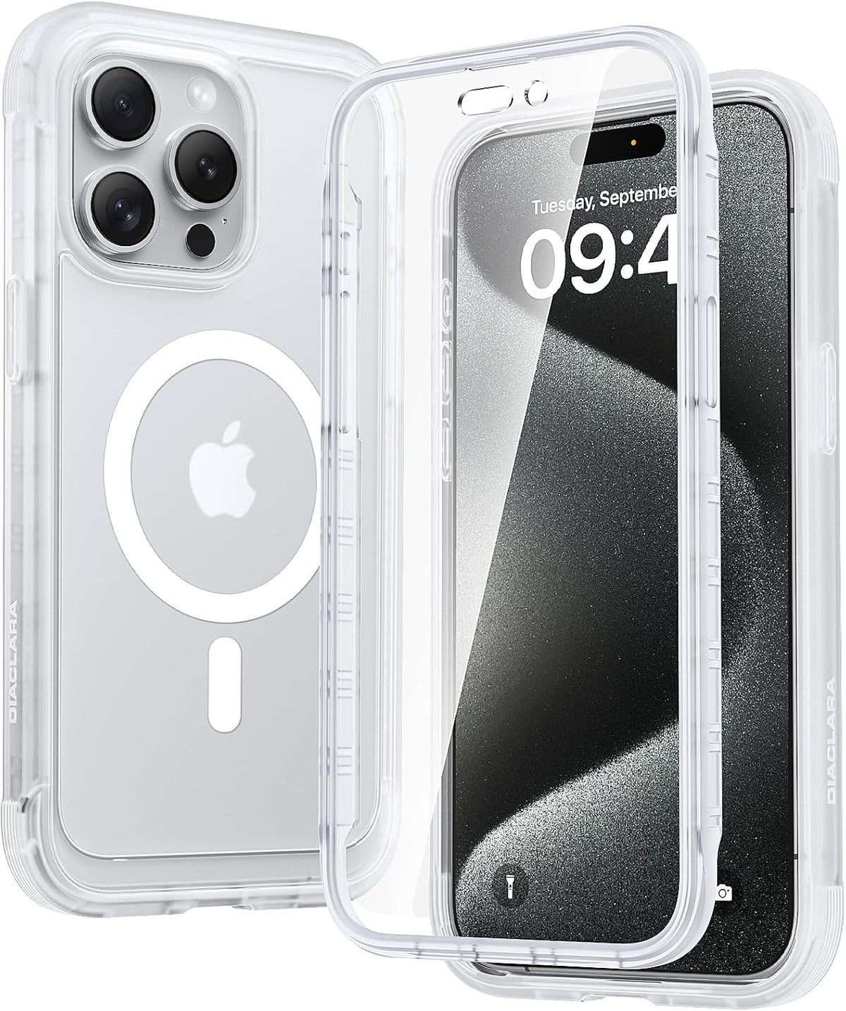 Diaclara Designed for iPhone 15 Plus Case 6.7 Inch, Full-Body Clear Bumper Cases w/Built-in Screen Protector, 360 Protective Rugged Case + Glass Camera Lens Protector,Mint Green