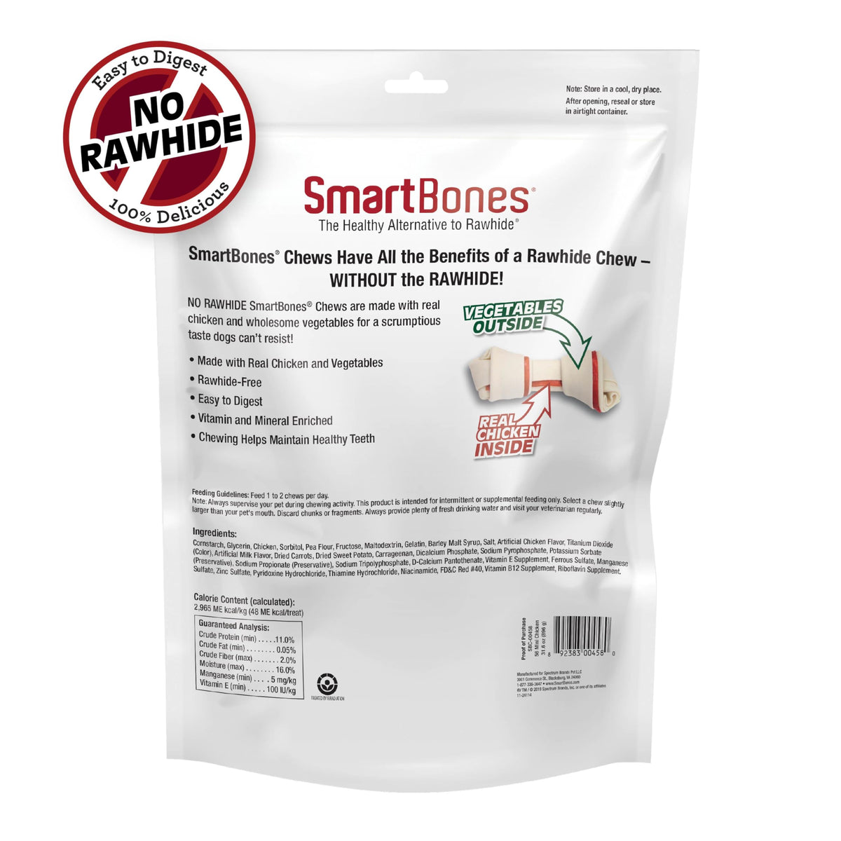 SmartBones Mini Bones Rawhide-Free Dog Treat, Real Peanut Butter, 24 Count