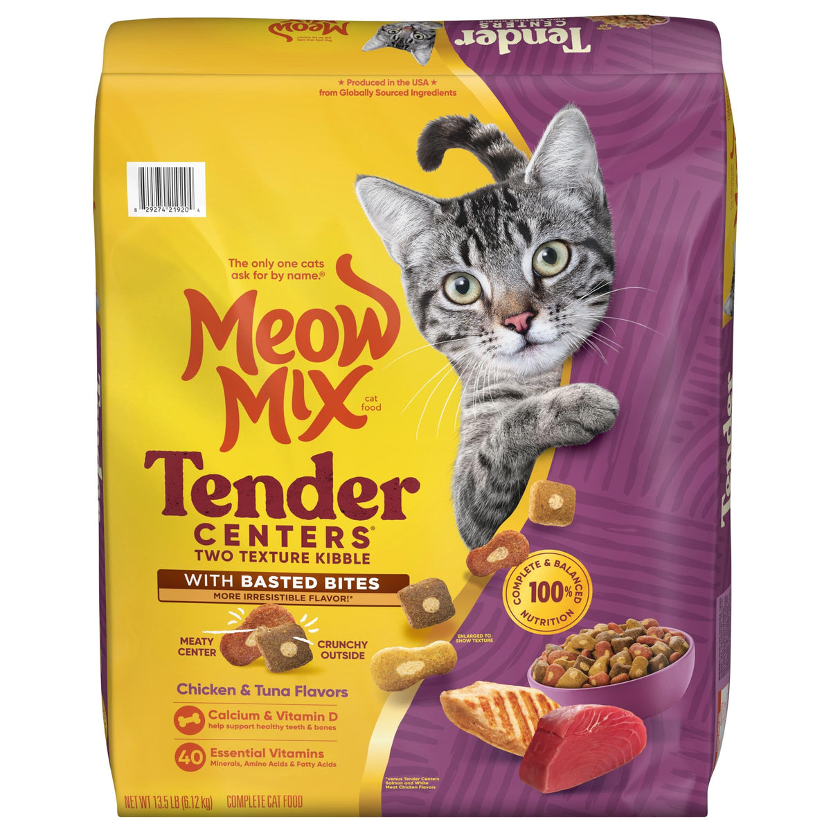 Meow Mix Tender Centers, Dry Cat Food, Salmon & Turkey Flavors, 4 Bags