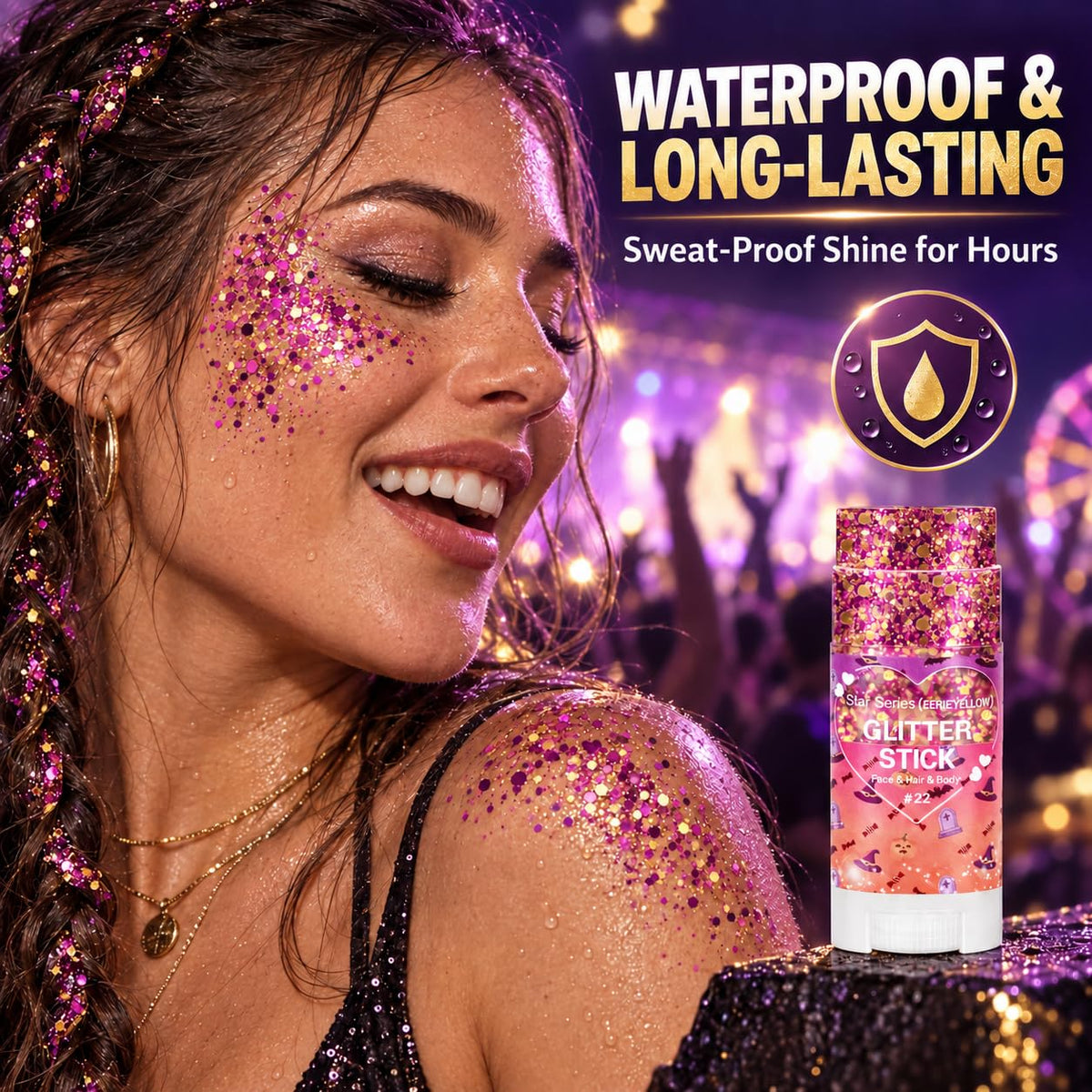 Mysense Red Face Hair Body Glitter Stick,Halloween Cosplay Sparkling Sequins Chunky Glitter Makeup,Festival Rave Concert Outfit Accessories for Women Girls Kids