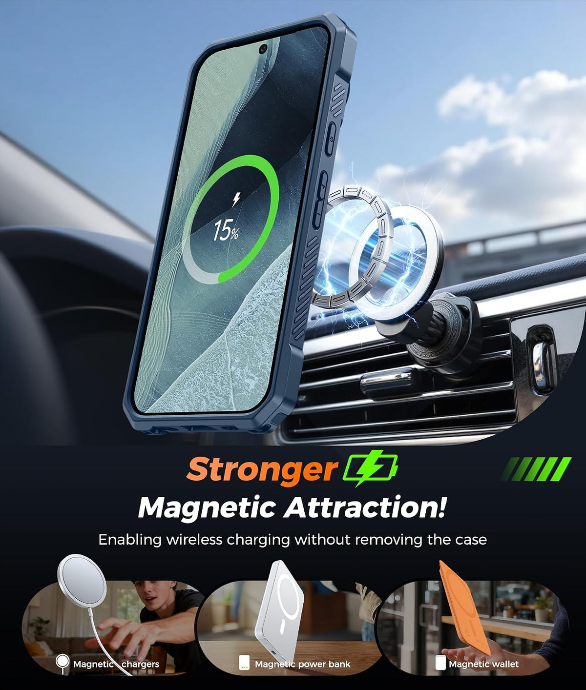 FNTCASE for iPhone 17 Case with 360 Spin Magnetic Stand
