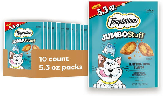 Temptations Jumbo Stuff Crunchy & Soft Cat Treats, Tuna, 5.3 oz, 10 Pack