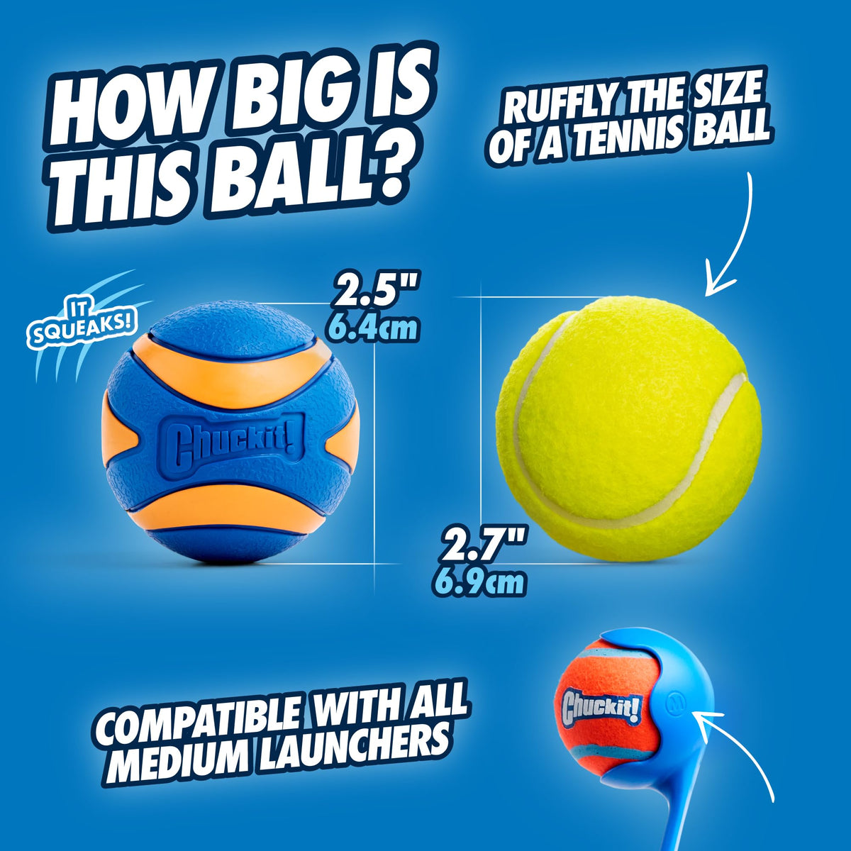 Chuckit! Ultra Squeaker Balls for Dogs, Floating Water Pet Toys, Durable Rubber Pet Toy, Bouncy Squeaky Fetch Balls for Dogs, Medium (2.5") 2 Count (Pack of 12)