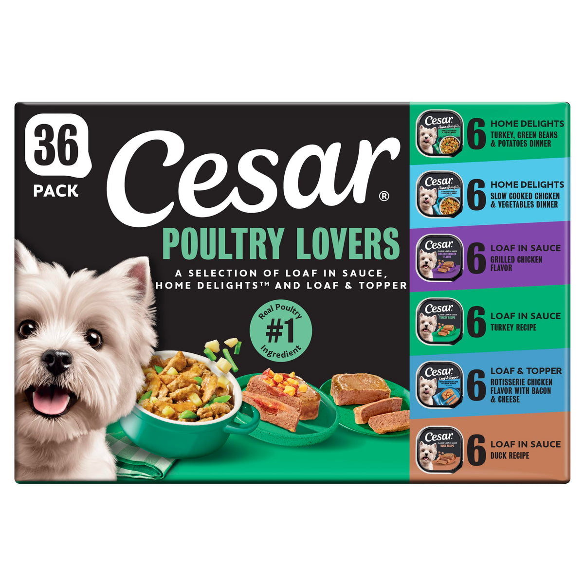 Cesar Wet Dog Food, Steak & Chicken Lovers Variety Pack, 3.5 oz, 36 count