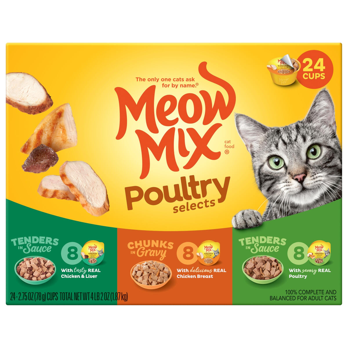 Meow Mix Poultry & Beef Favorites, Wet Food Variety Pack, 24 Cups