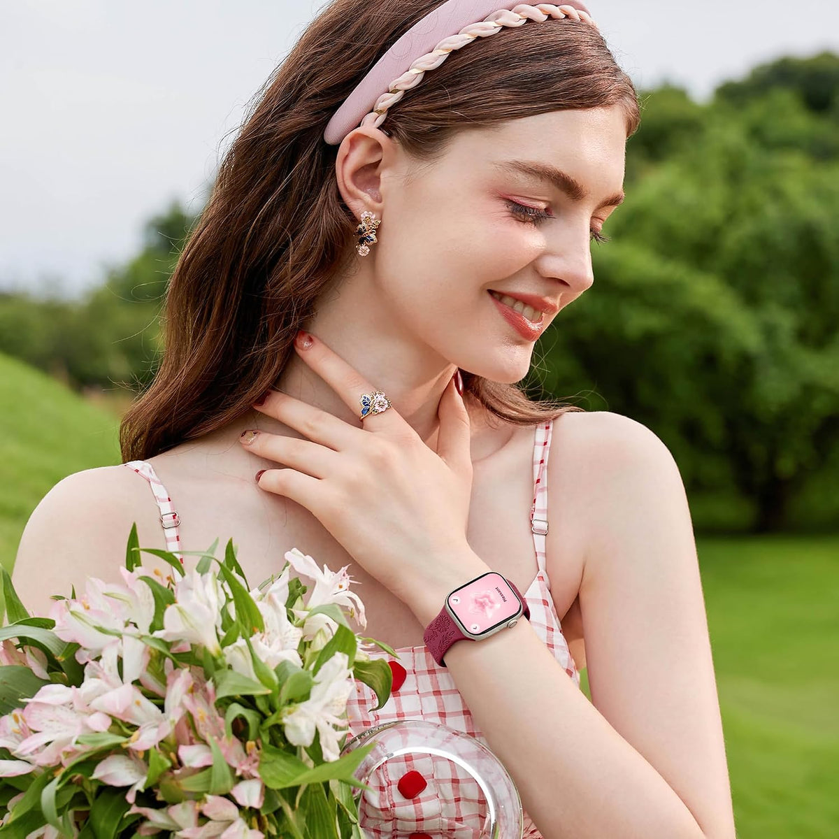 6 Pack Floral Engraved Bands Compatible with Apple Watch for Women