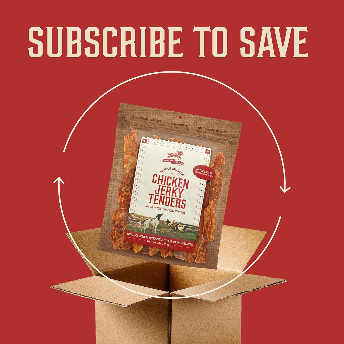 Waggin' Train Chicken Jerky Dog Treats, Made with 100% Real Chicken Breasts, Only Two All-Natural Ingredients, Great High Protein Dog Treat, Easily Digestible for Big or Small Dogs, 30 oz. Pouch