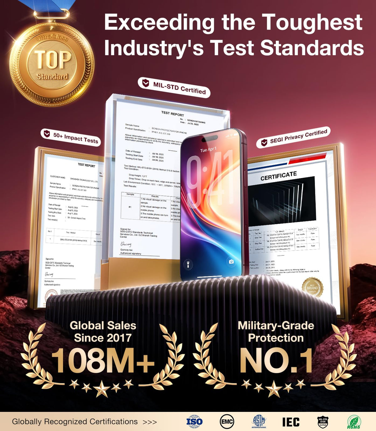 UltraGlass Crystal Armor for iPhone 16 Pro Screen Protector (No Black Bezels) 9H+ Military-Grade Shatterproof Screen Protector 16 Pro Tempered Glass, One Step Easy Installation, 1 Piece