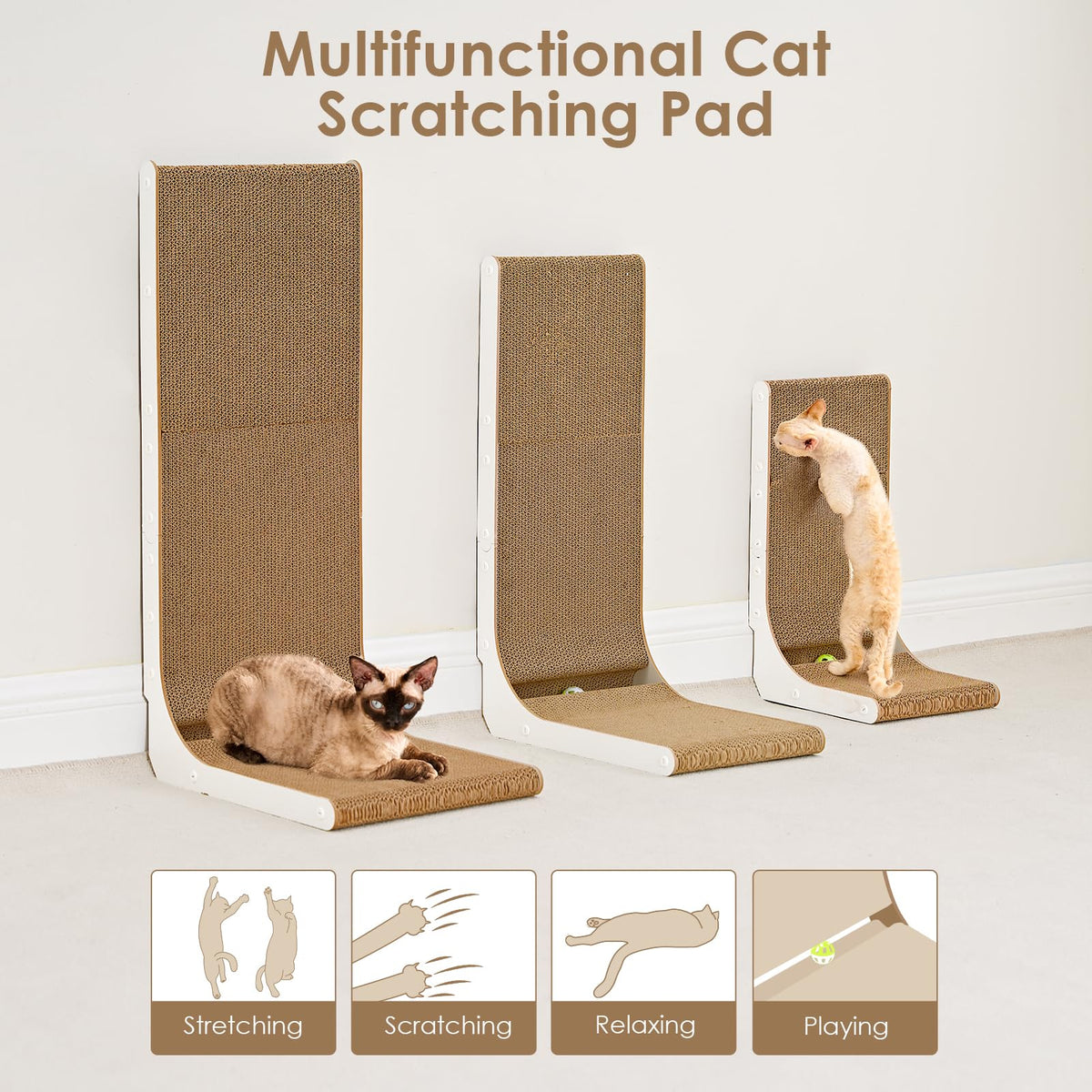 EHEYCIGA Cardboard Cat Scratcher for Indoor Cats, 26.8 Inch, Brown