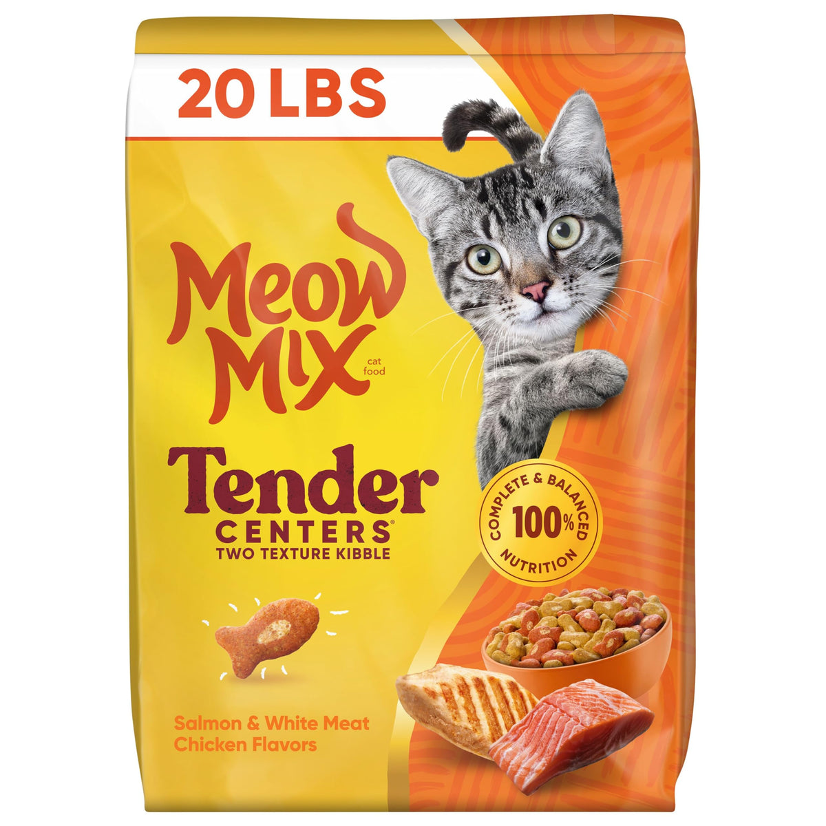 Meow Mix Tender Centers, Dry Cat Food, Salmon & Turkey Flavors, 4 Bags