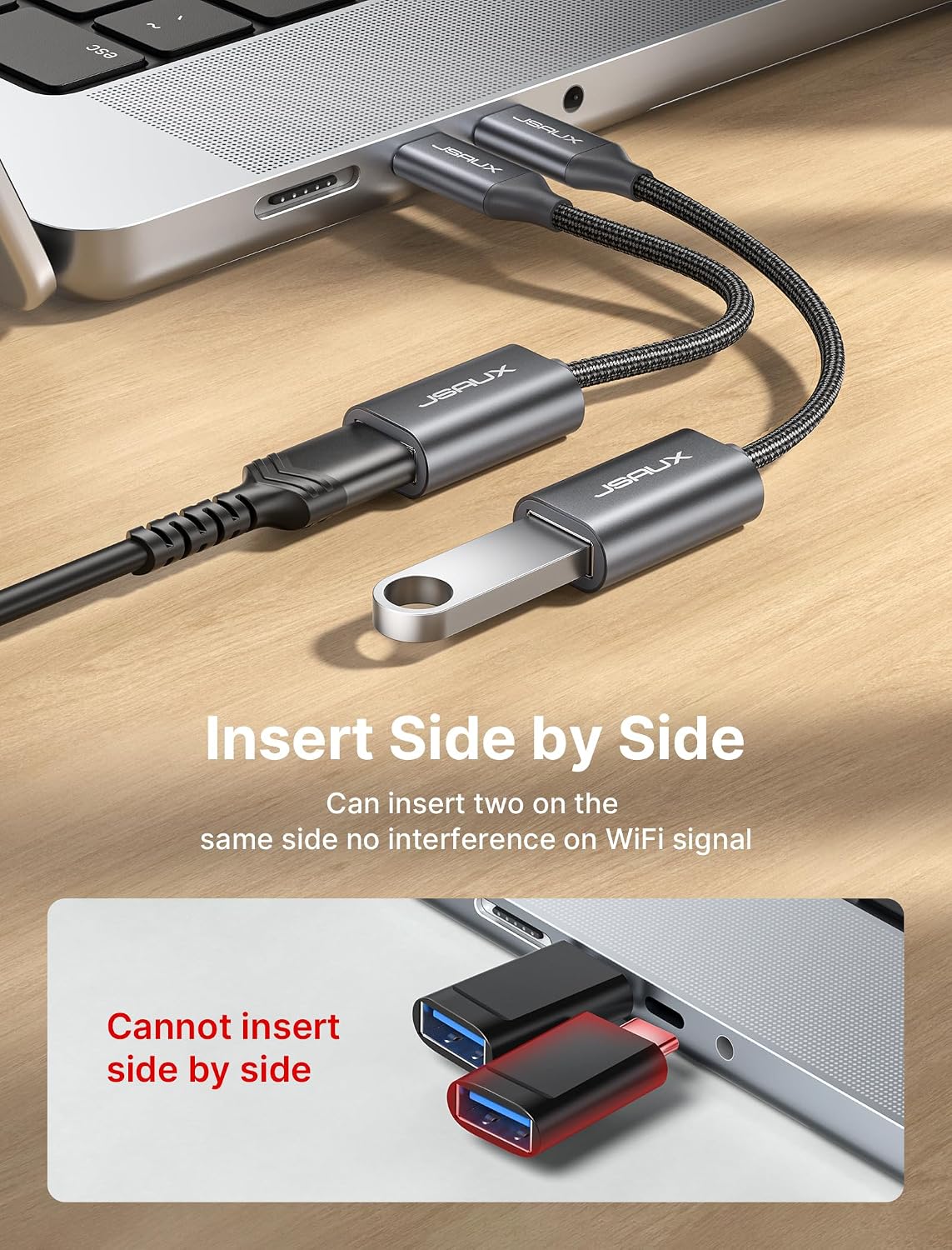 JSAUX USB C to USB 3.0 Adapter [2 Pack], USB C Male to USB Female OTG Cable Adapter Compatible with MacBook Pro/Air, iPhone 18 Pro Max/iPhone Duo‌/Air/17/16/15 Series, Samsung Galaxy S26/S25/S24/S23