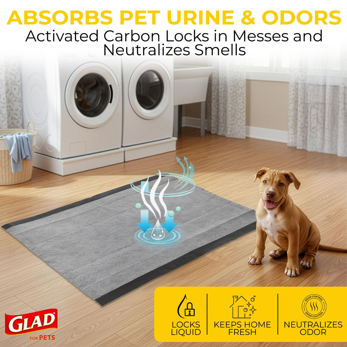 Glad for Pets, Activated Carbon, Large Puppy Pads, Dog Pee Pads, 150 Count